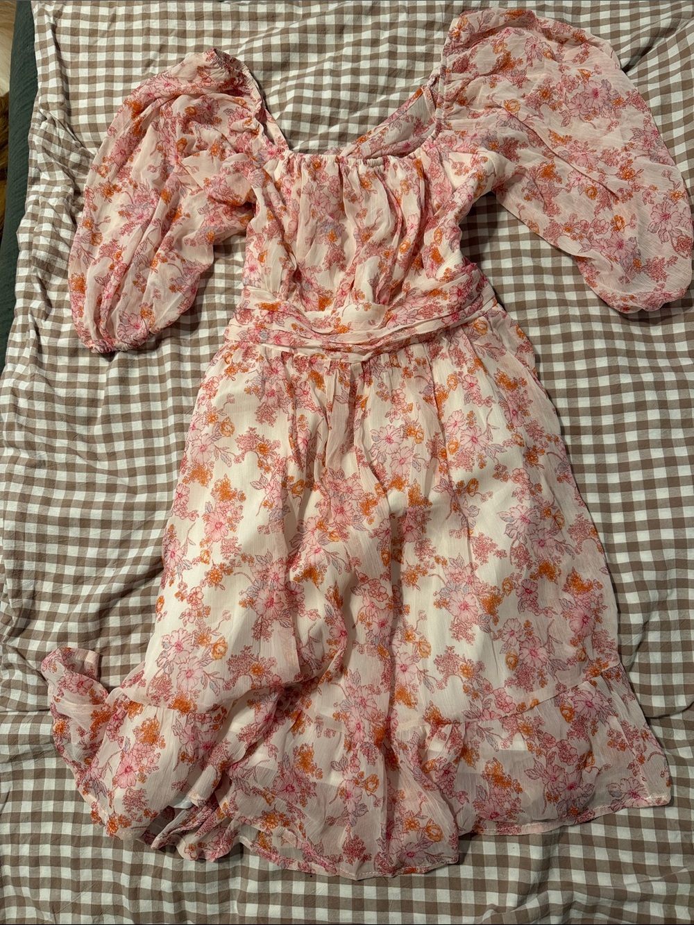 Girls Pink Floral Puff-Sleeve Dress